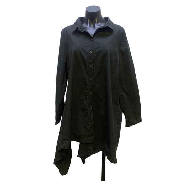 Urban By Alembika Black Asymmetrical Hem Button Tunic Blouse Size 16 (Alembika 5 - Picture 1 of 6